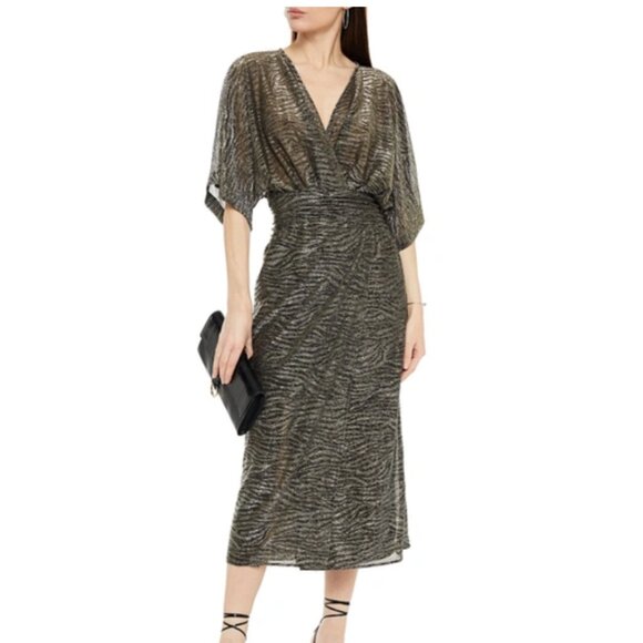 IRO 2 Volsun DISCO Metallic Midi Dress $425 Sheer Zebra Wrap Sparkly Glitter 34 - Picture 2 of 7